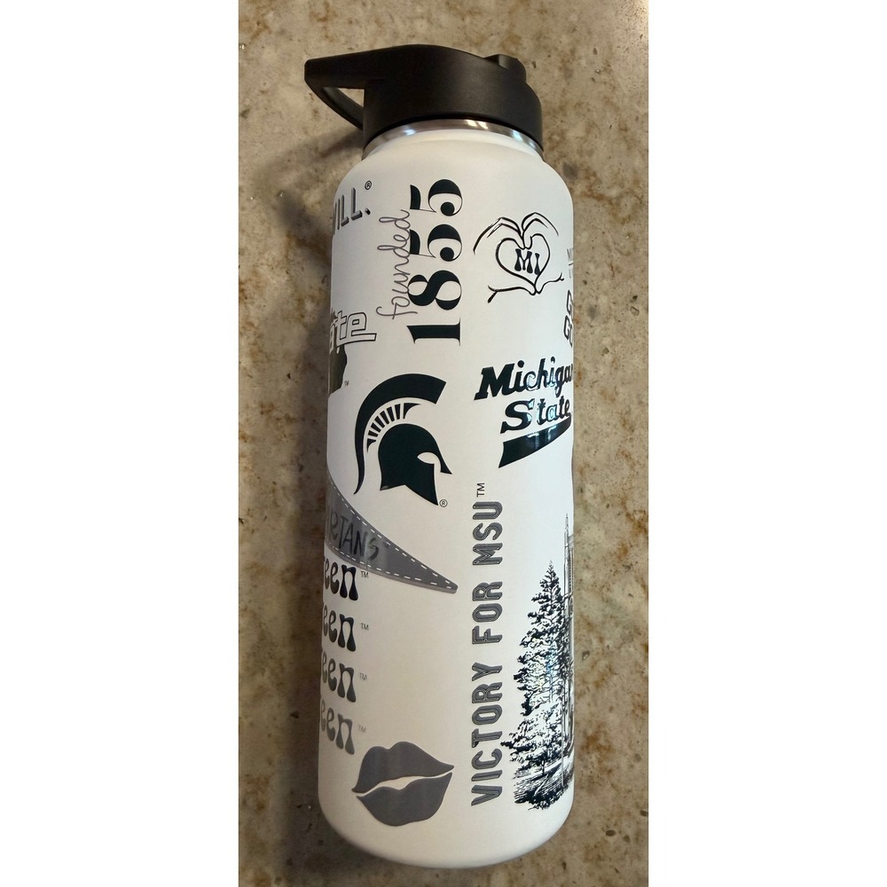 Michigan State Spartans 34oz Team Spirit Water Bottle MSU NCAA White